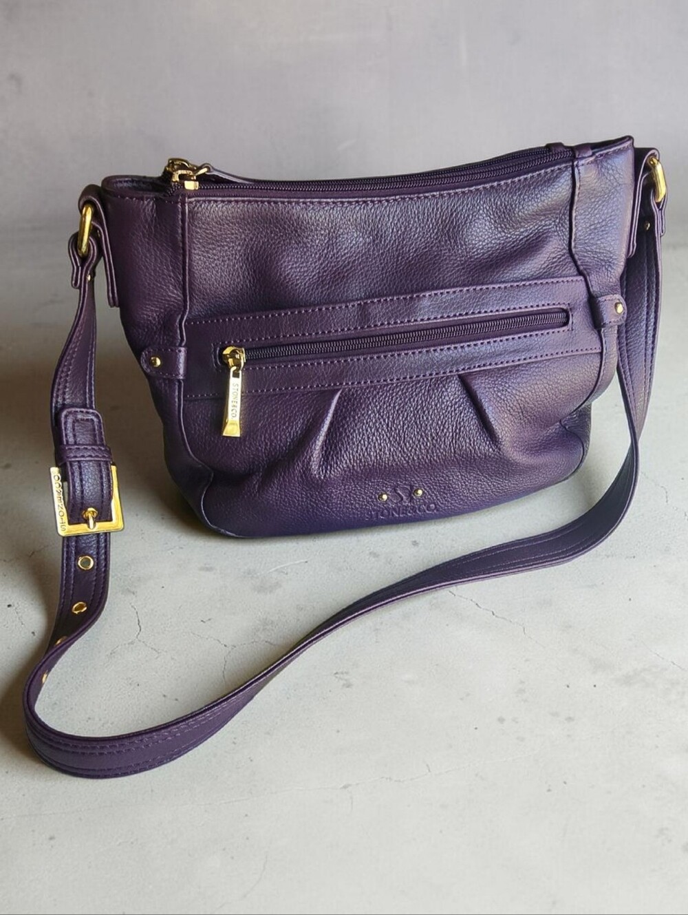 Stone & Co Purple Leather Shoulder Bag or Crossbody Adjustable Strap Purse